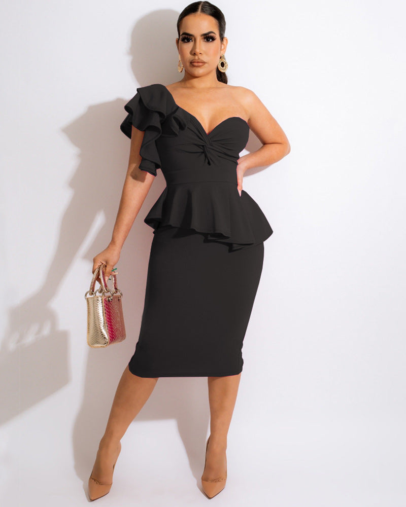 One shoulder bodycon midi dress