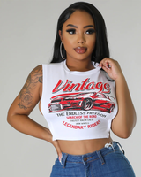 Vintage Car Open Sides Crop Top