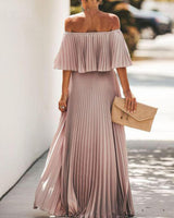 Off Shoulder Pleated Detail Maxi Dress