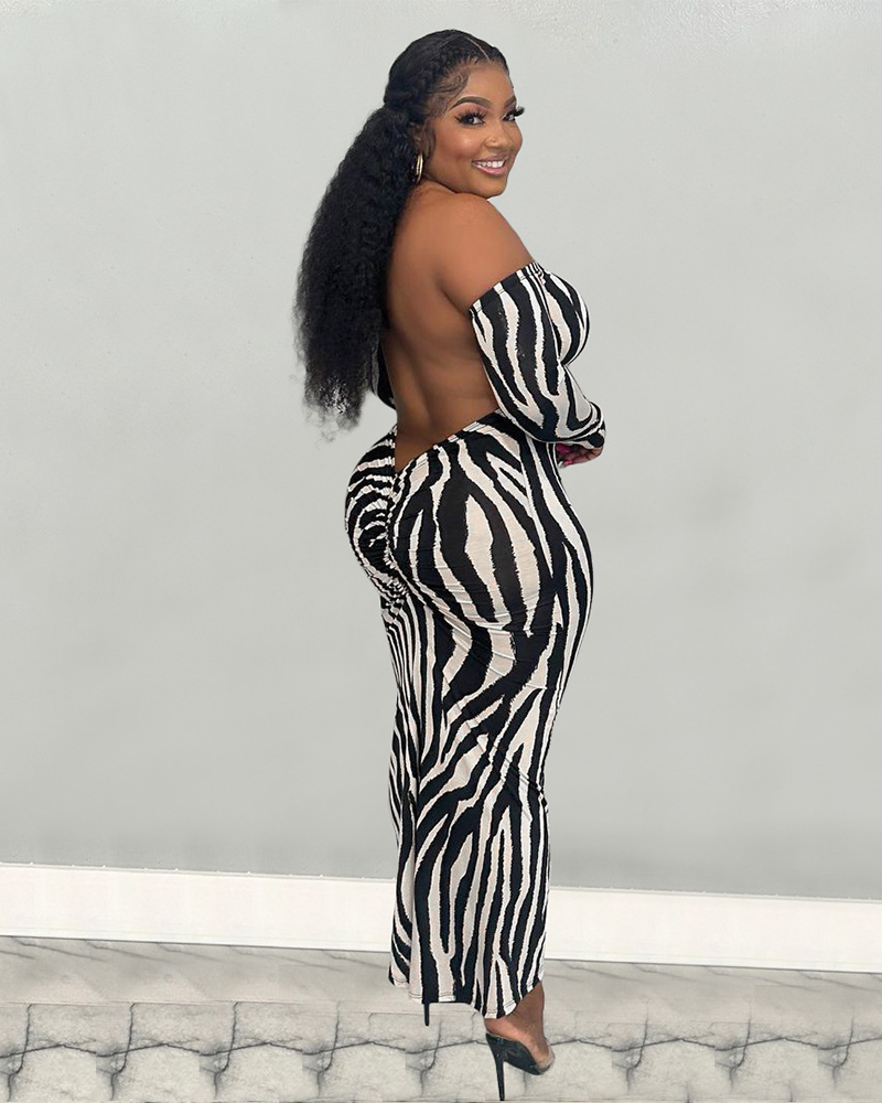 Zebra print backless maxi dress