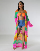 Multicolor Knit Cutout Beach Cape