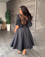 Trendy Ruffled Sleeve Midi Dress