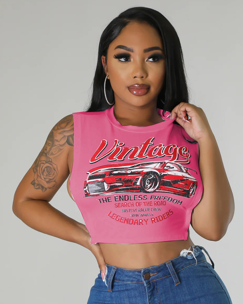 Vintage Car Open Sides Crop Top