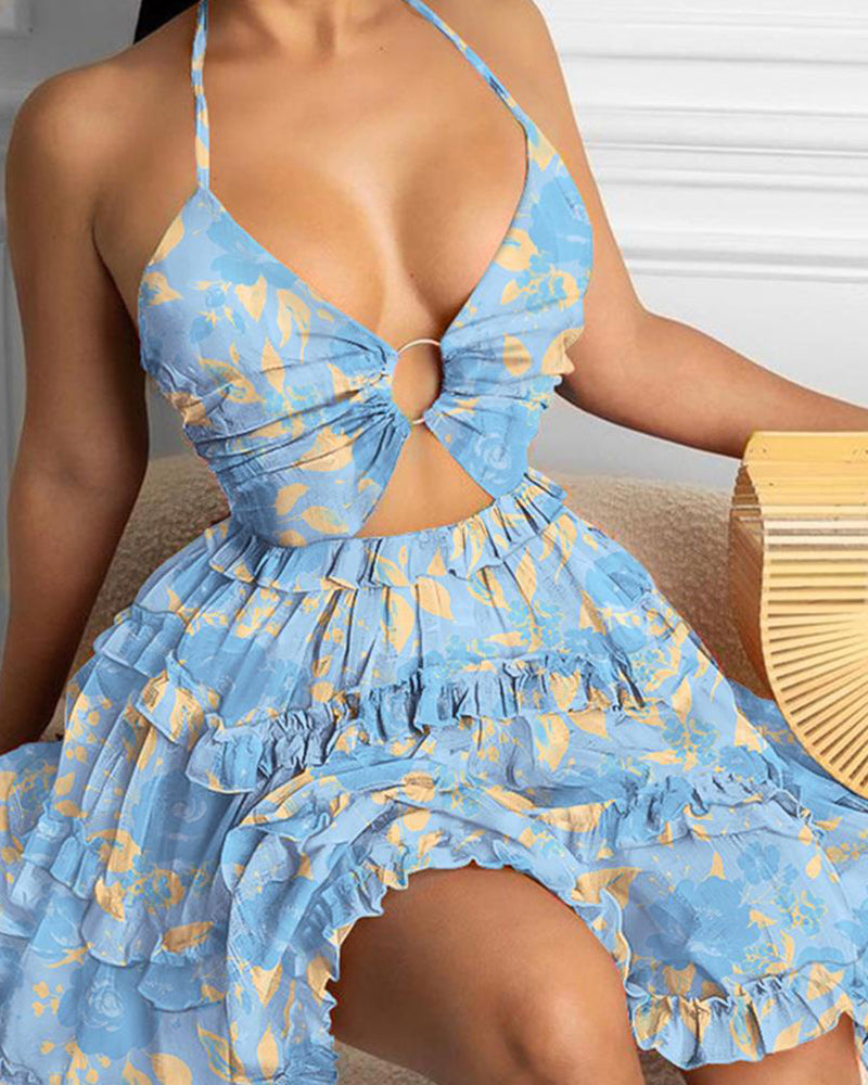 Printed Halter Mini Dress