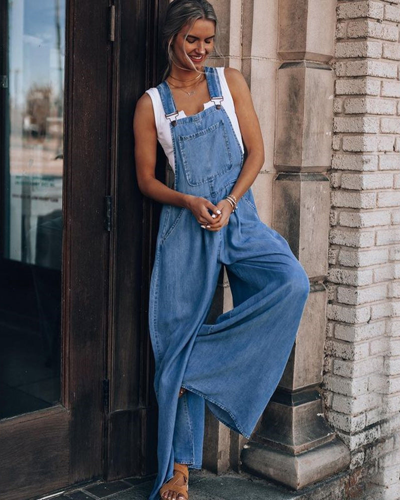 Wide Leg Denim Overalls