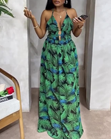 Tall Plunge Front Palm Print Maxi Dress