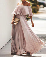 Off Shoulder Pleated Detail Maxi Dress