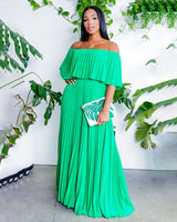 Off Shoulder Pleated Detail Maxi Dress