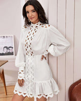 Crinkle Lantern Sleeve Shirt Dress