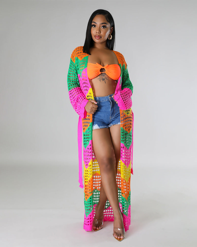 Multicolor Knit Cutout Beach Cape