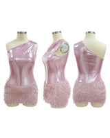 Mina Metallic Fuzzy Mini Skirt Set