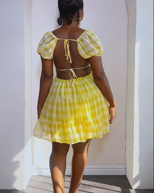 Yellow Ruffle Hem Midi Dress