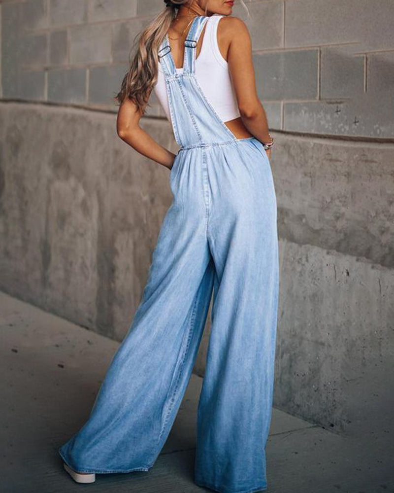 Wide Leg Denim Overalls