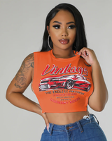 Vintage Car Open Sides Crop Top