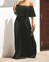 Off Shoulder Pleated Detail Maxi Dress