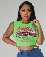 Vintage Car Open Sides Crop Top