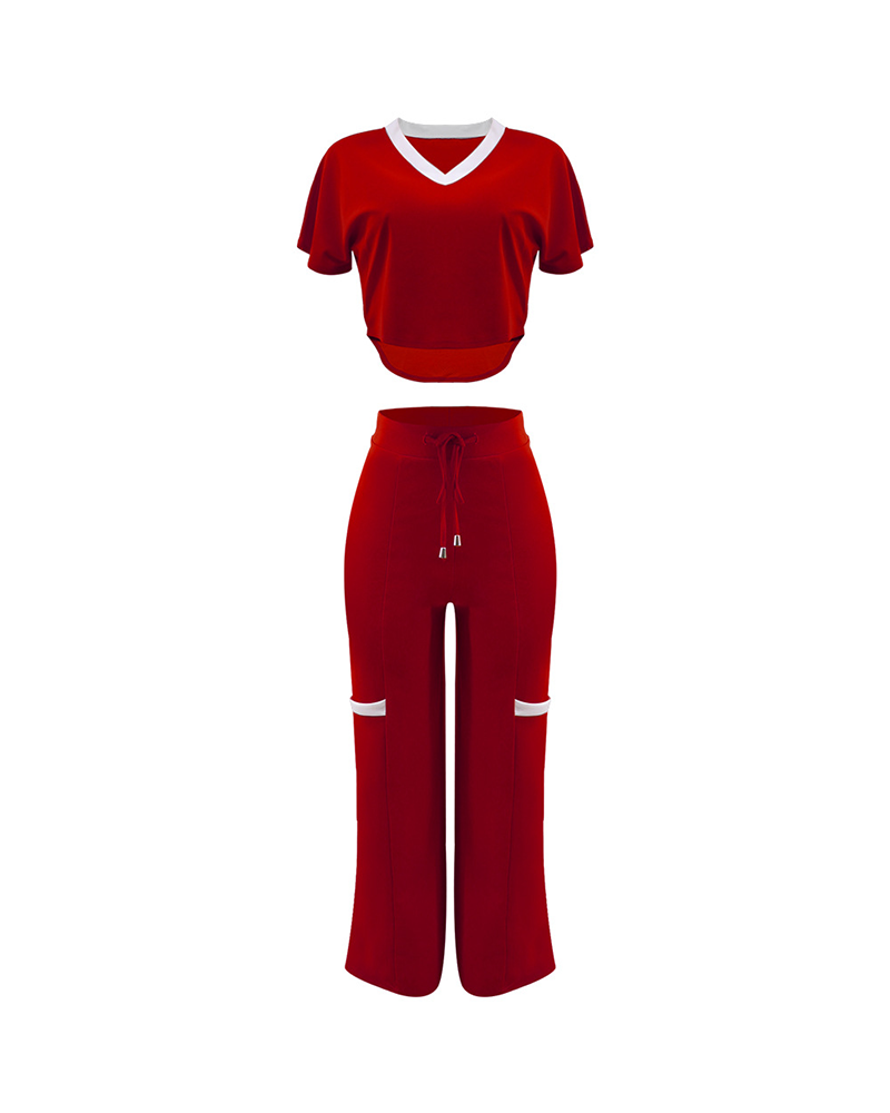 V-Neck Top & Drawstring Pants Set