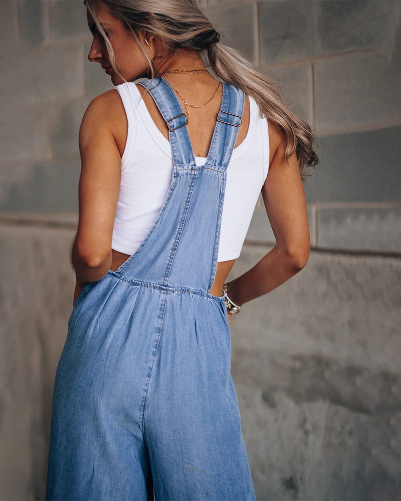 Wide Leg Denim Overalls