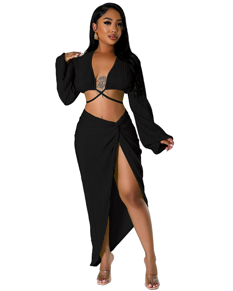 Rhythm Of The Night Plisse Skirt Set