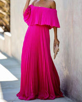 Off Shoulder Pleated Detail Maxi Dress