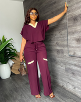 V-Neck Top & Drawstring Pants Set