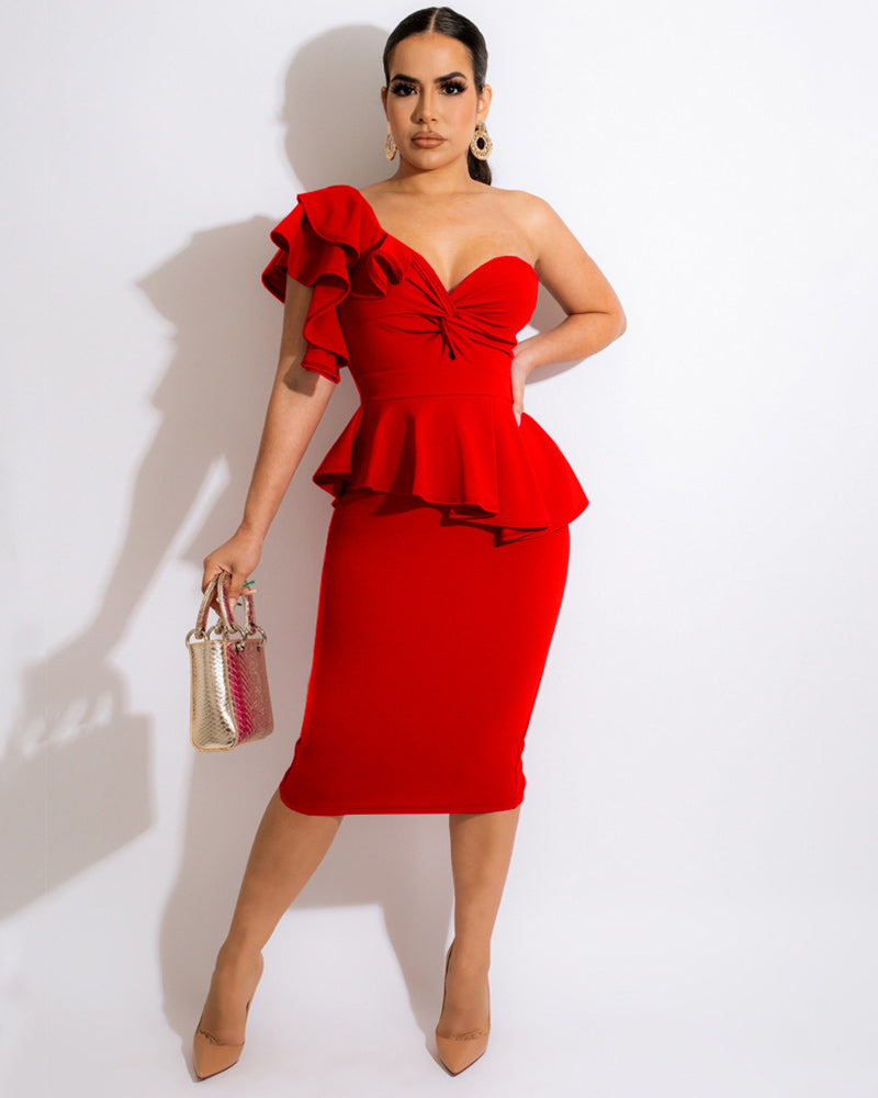 One shoulder bodycon midi dress