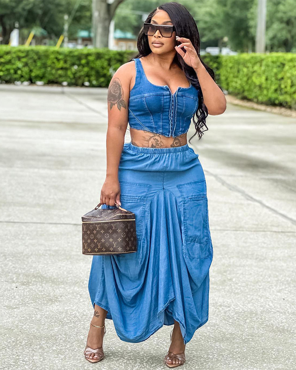 CHAMBRAY CARGO SKIRT