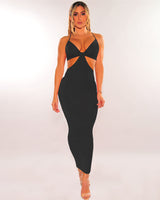 Solid Backless Sling Maxi Dress