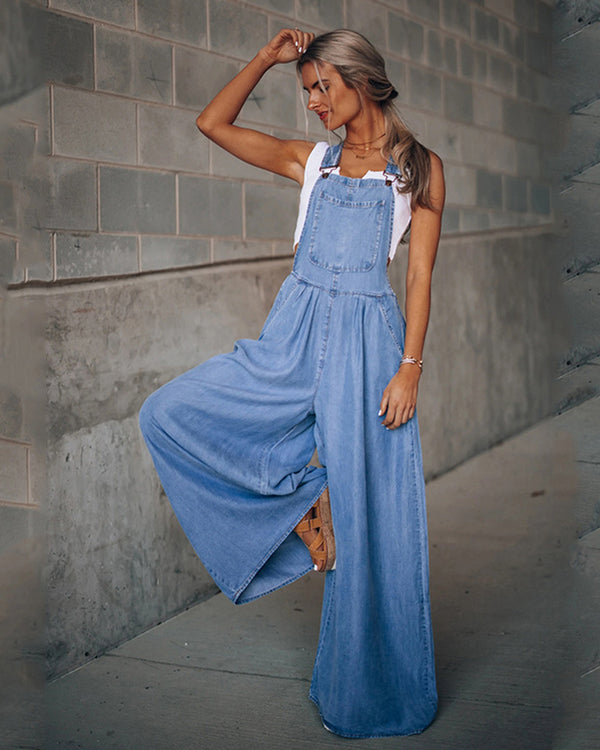 Wide Leg Denim Overalls