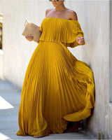 Off Shoulder Pleated Detail Maxi Dress