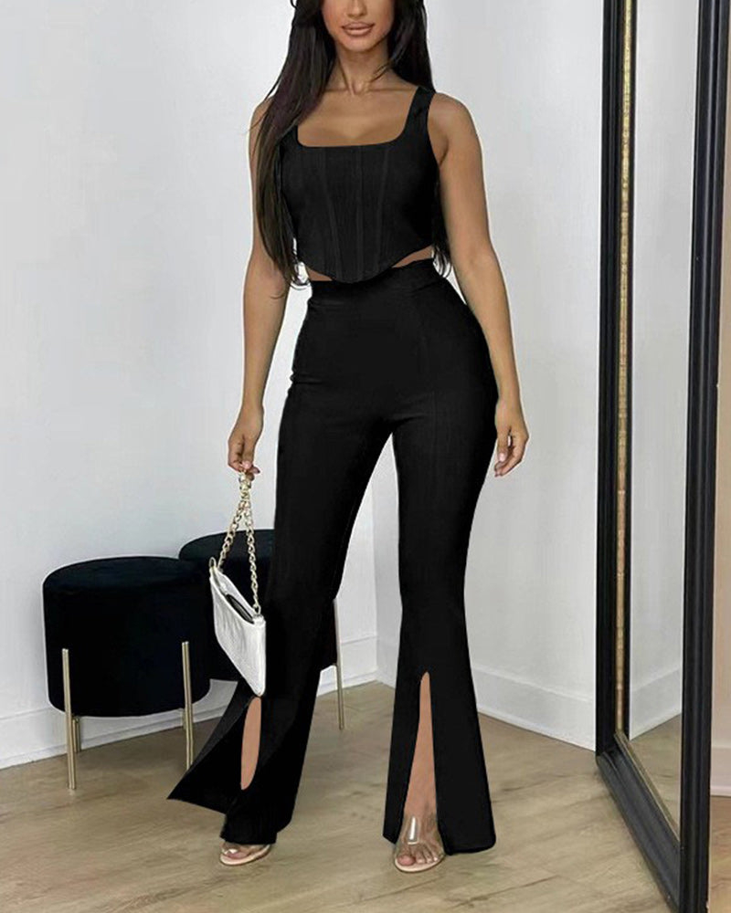 high waist split flared pants set