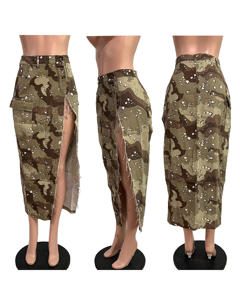 Camouflage Denim Skirt