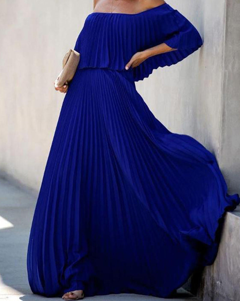 Off Shoulder Pleated Detail Maxi Dress