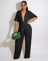 Pleated Solid Pants Set