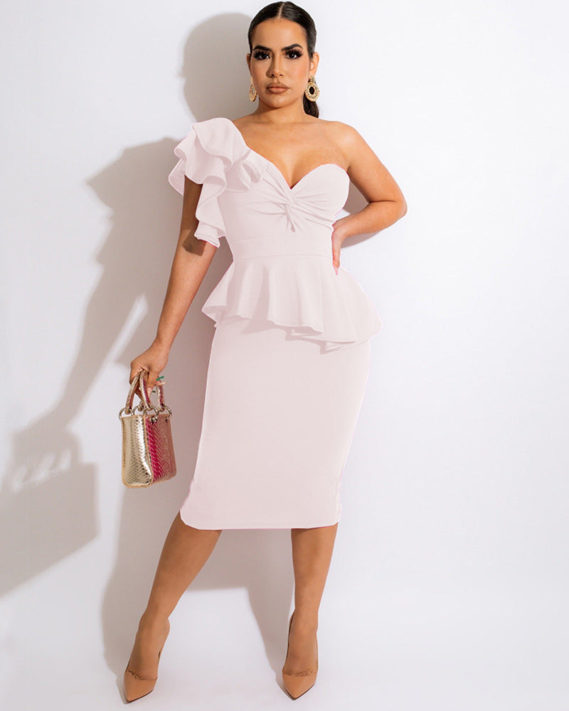 One shoulder bodycon midi dress