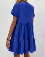 Roll Cuff Ruffle Hem Solid Dress