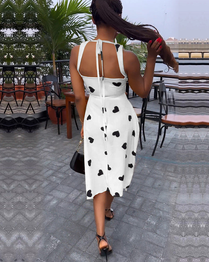 Heart Print Sweet Midi Dress