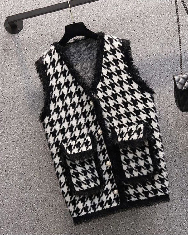 Black and white plaid vest