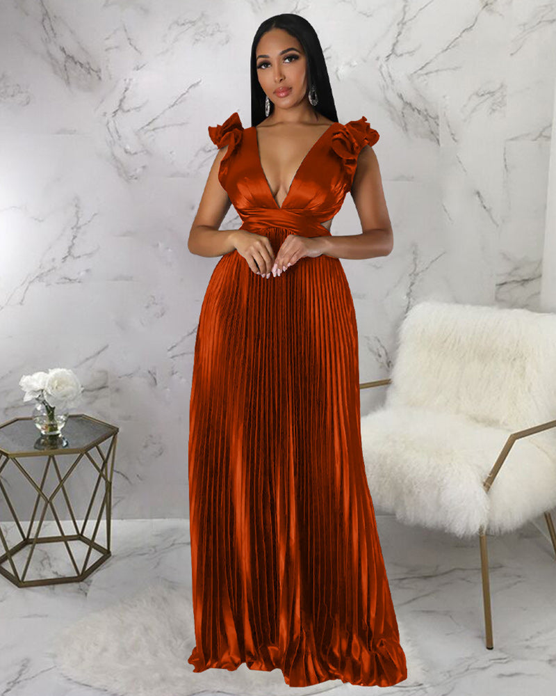 Sexy Backless Pleated Maxi Dress