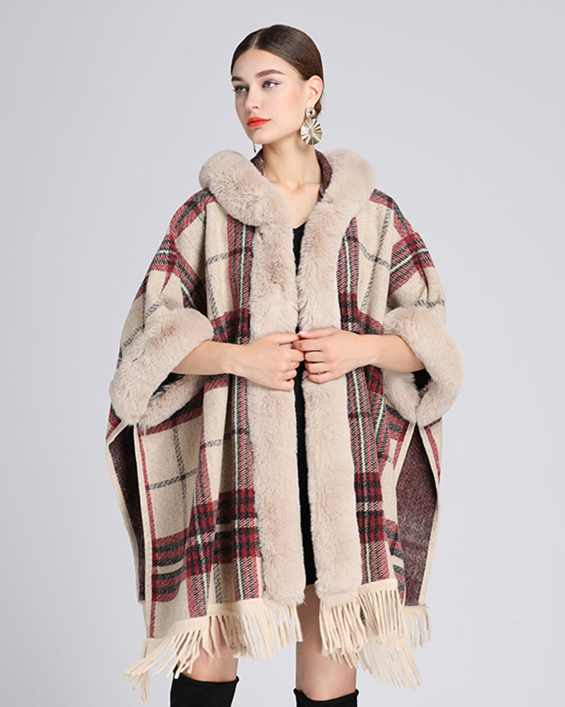 Fur Collar Hooded Shawl