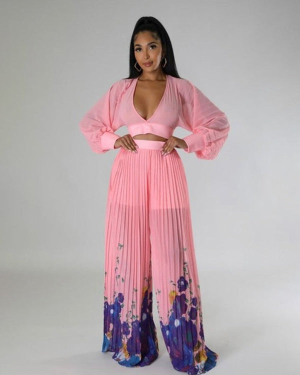 LOOK 698 PLEATED WIDE LEG PANTS SET