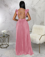 Sexy Backless Pleated Maxi Dress