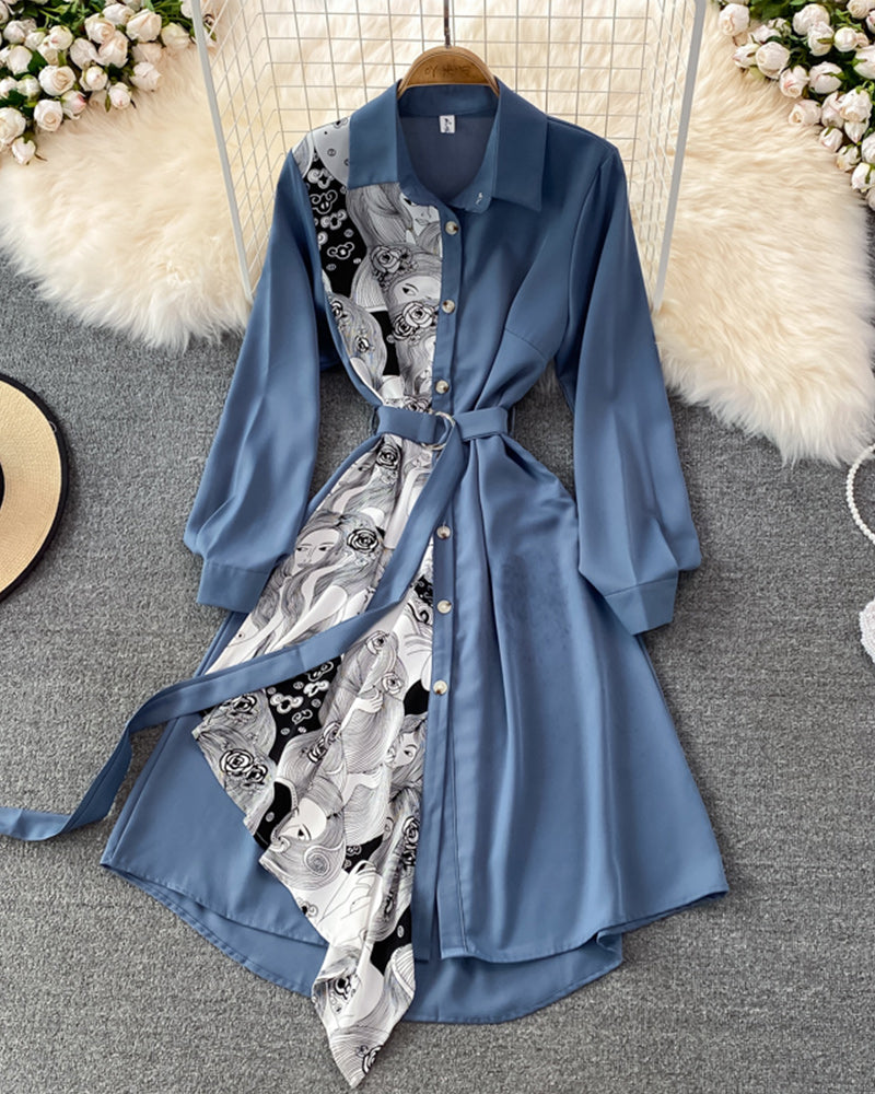 irregular lapel midi dress