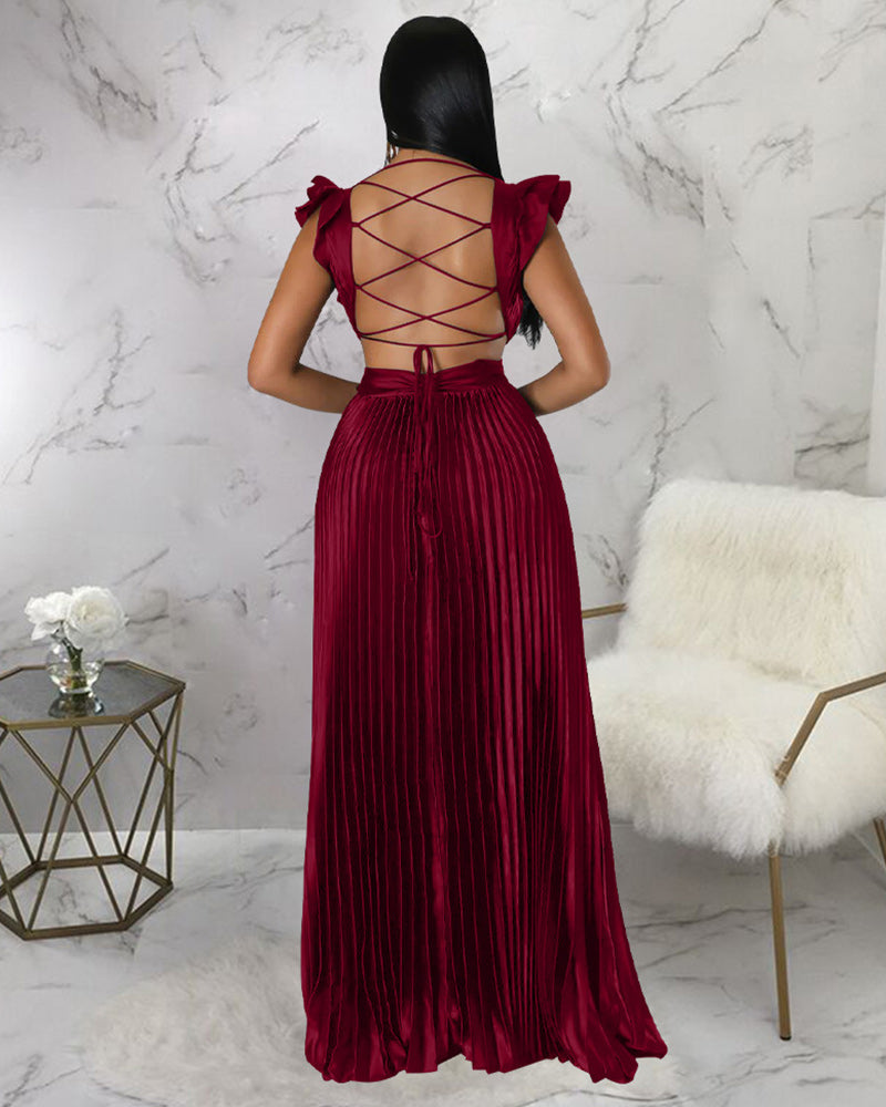 Sexy Backless Pleated Maxi Dress