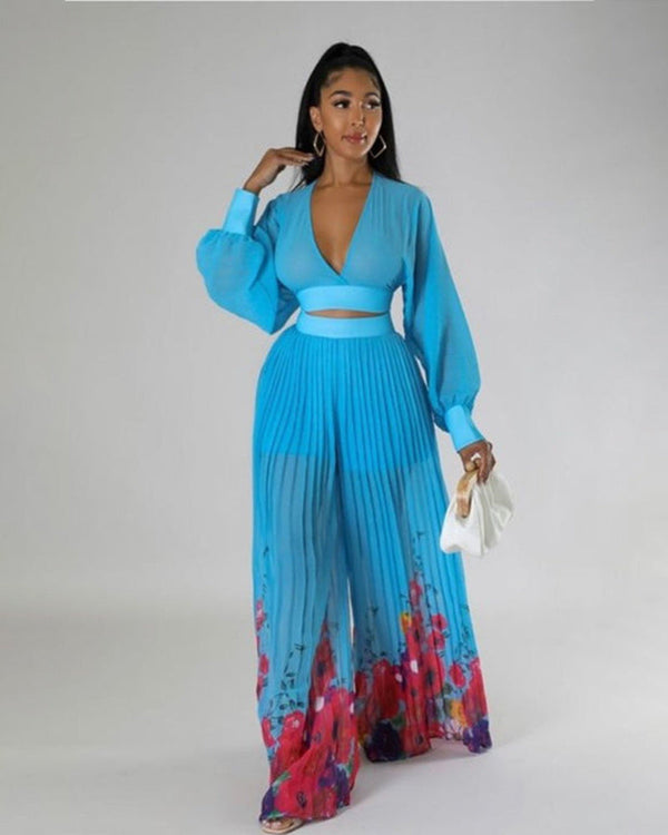 LOOK 698 PLEATED WIDE LEG PANTS SET