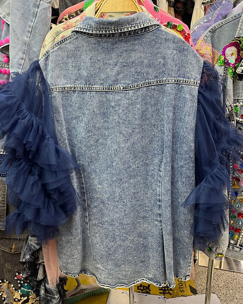 Autumn lace denim top