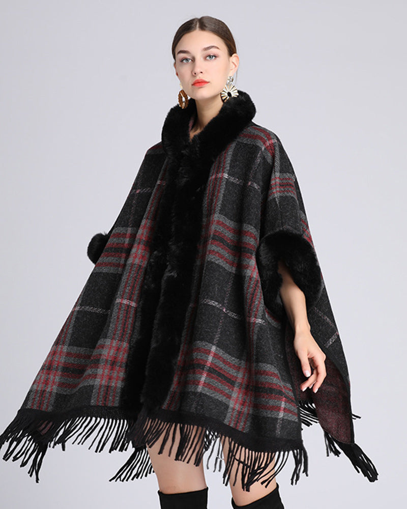 Fur Collar Hooded Shawl