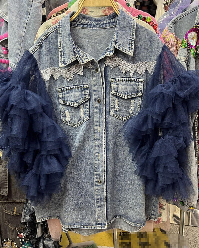 Autumn lace denim top