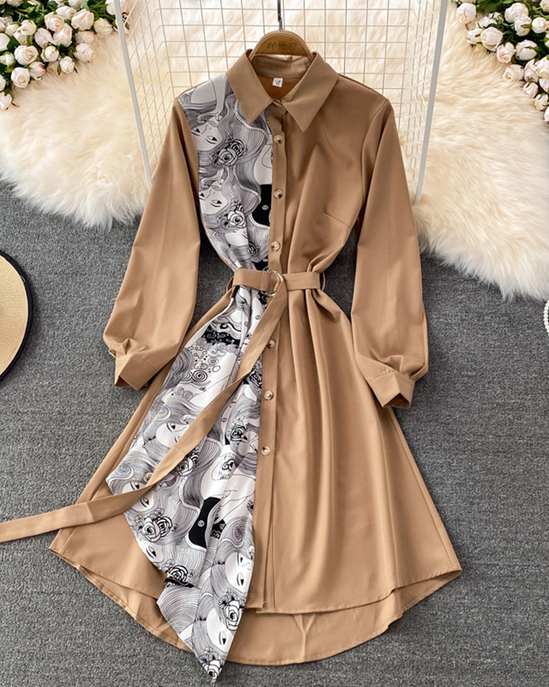 irregular lapel midi dress