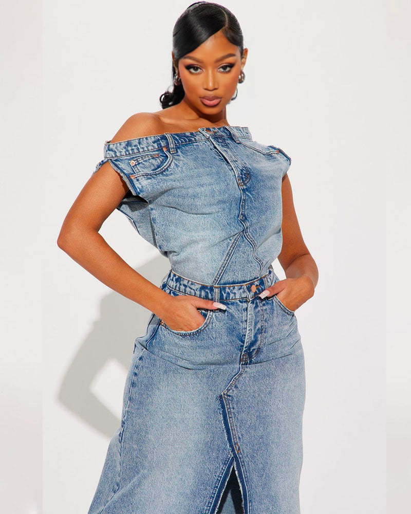 Demi Denim Skirt Set